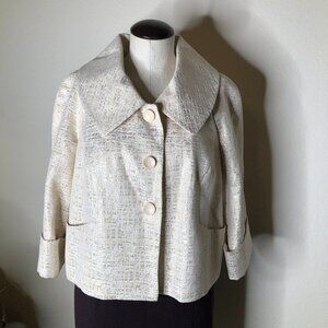 GORGEOUS, LIKE NEW, White and Gold (1960's Style) "Maakil" Jacket / Size 12